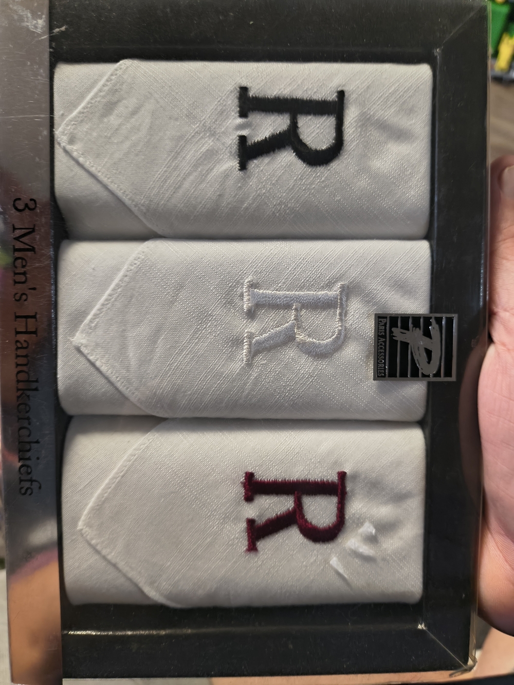Men's White Monogrammed Handkerchiefs - 3 Pack with 'R' Initial